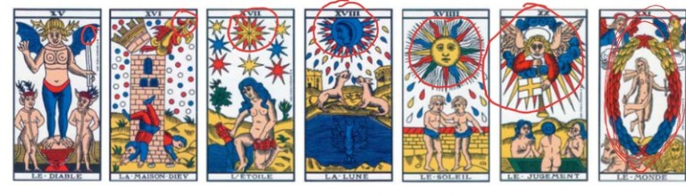 The crescendo of luminous entities in Tarot
